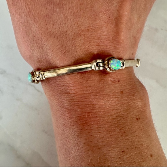 Jewelry - Silver Opal Accent Bangle Bracelet Hinged Opal Bracelet